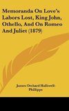 Memoranda On Love's Labors Lost, King John, Othello, And On Romeo And Juliet (1879)