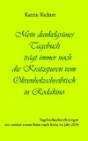 Mein dunkelgrünes Tagebuch trägt immer noch die Kratzspuren vom Olivenholzschreibtisch in Rodakino