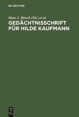 Gedächtnisschrift für Hilde Kaufmann