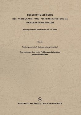 Untersuchungen über einige Probleme der Behandlung von Blechoberflächen