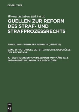 Sitzungen vom Dezember 1930-März 1932. Zusammenstellungen der Beschlüsse