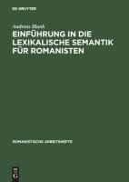 Einführung in die lexikalische Semantik für Romanisten