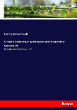 Kritische Erörterungen zum Entwurf eines Bürgerlichen Gesetzbuchs