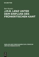 J.M.R. Lenz unter dem Einfluß des frühkritischen Kant