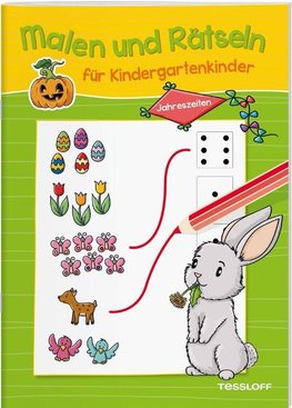 Malen und Rätseln für Kindergartenkinder. Jahreszeiten. Suchen, Zählen, Zuordnen, Verbinden für Kinder ab 3 Jahren