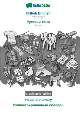 BABADADA black-and-white, British English - Russian (in cyrillic script), visual dictionary - visual dictionary (in cyrillic script)