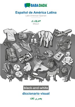 BABADADA black-and-white, Español de América Latina - Mirpuri (in arabic script), diccionario visual - visual dictionary (in arabic script)