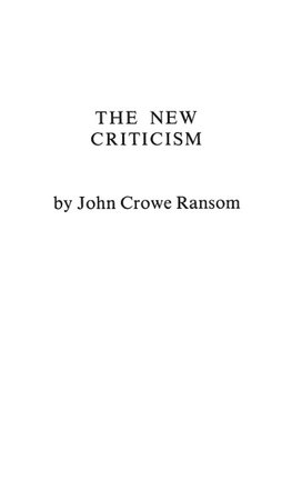 The New Criticism