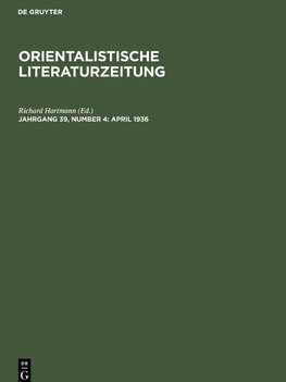 Orientalistische Literaturzeitung, Jahrgang 39, Number 4, April 1936