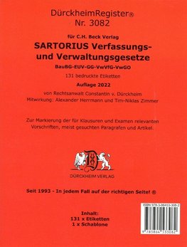 DürckheimRegister SARTORIUS 3082 - Verwaltungs- und Verfassungsgesetze 2022