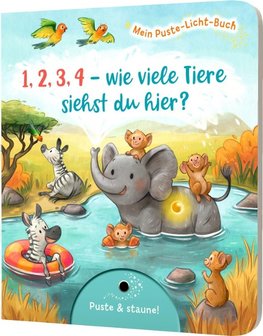 Mein Puste-Licht-Buch: 1,2,3,4 - wie viele Tiere siehst du hier?