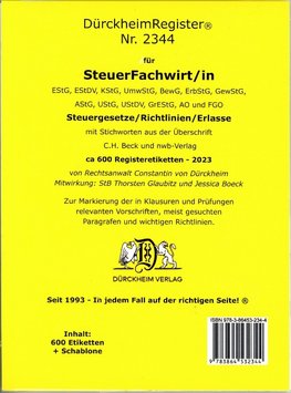 DürckheimRegister® STEUERFACHWIRT/IN 2023 Steuegesetze- Richtlinien + Erlasse mit Stichworten