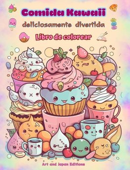 Comida Kawaii deliciosamente divertida | Libro de colorear | Simpáticos diseños kawaii para amantes de la comida