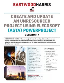 Create and Update an Unresourced Project using Elecosoft (Asta) Powerproject Version 17