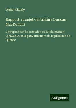 Rapport au sujet de l'affaire Duncan MacDonald