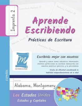 Aprende Escribiendo, Práctica de Caligrafía y Escritura Manuscrita - Estados y Capitales de los Estados Unidos - Letra Imprenta, Nivel 2