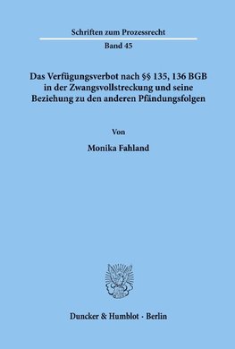 Das Verfügungsverbot nach §§ 135, 136 BGB in der Zwangsvollstreckung und seine Beziehung zu den anderen Pfändungsfolgen.