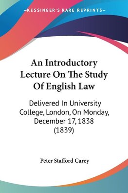 An Introductory Lecture On The Study Of English Law