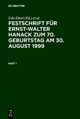 Festschrift für Ernst-Walter Hanack zum 70. Geburtstag am 30. August 1999