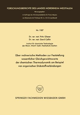 Über rechnerische Methoden zur Feststellung wesentlicher Gleichgewichtswerte der chemischen Thermodynamik am Beispiel von organischen Stickstoffverbindungen