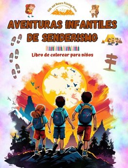 Aventuras infantiles de senderismo - Libro de colorear para niños - Dibujos divertidos y creativos de excursiones